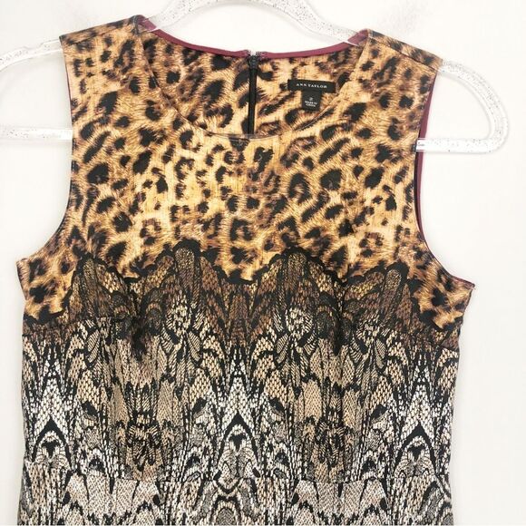 ANN TAYLOR | Animal Print Leopard & Lace Print Sheath Dress Women’s Size 2 - Picture 5 of 11